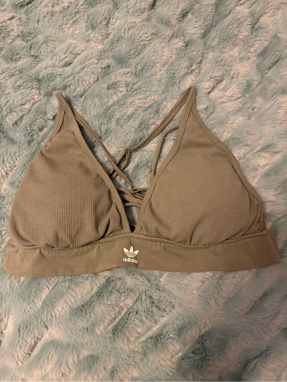Adidas Women's Olive Green Ribbed Triangle Sports Bra